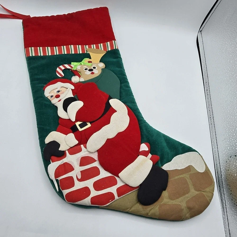 Vintage‎ Prima Creations Christmas Stocking Santa Toy Sack  Applique Patchwork